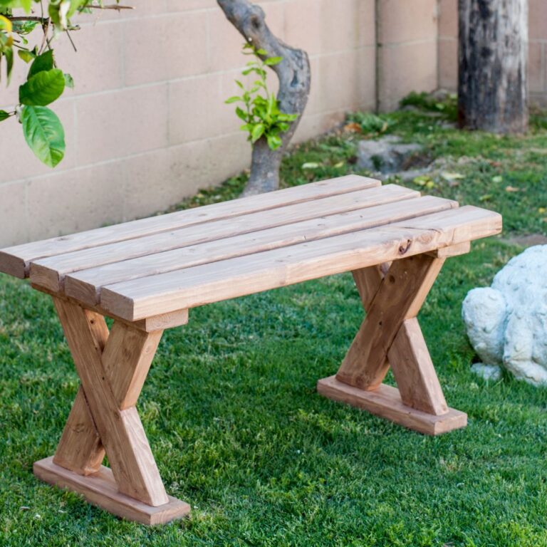 Indoor Outdoor Xleg bench using 2x4 Printable Plans DIY Designs By