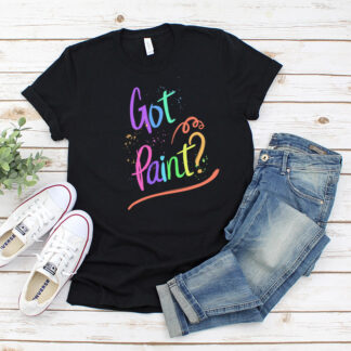 Got paint t-shirt on white background with jeans and shoes
