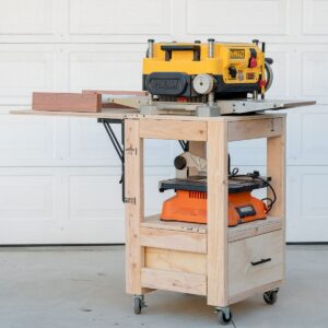 DIY planer stand with outfeed table extended