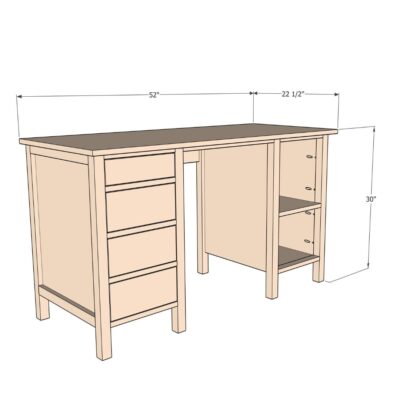 DIY desk plans schematic of a diy desk with drawers and storage